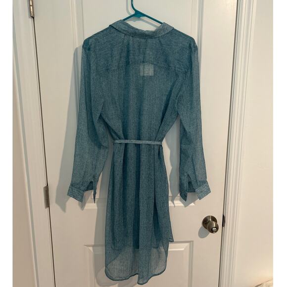 NWT Chico's Herringbone Long Sleeve Sheer Shirt Dress Turquoise Blue Women's 1 - Picture 6 of 6